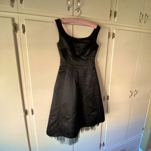 BCBG black satin dress with tulle trim